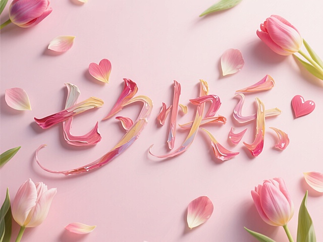 甜美梦幻的插画风设计，液态花瓣构成大字，浪漫氛围浓厚，适合情人节主题。