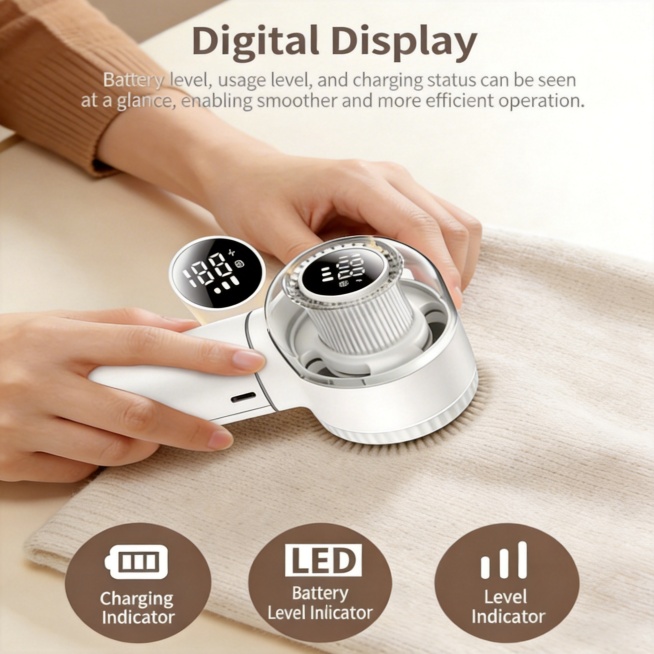 将图片中的日文翻译成英文，“デレディッフィモント”译为“Digital Display”，“電池残量、使用段階、充電表示を一目で把握し、よりスムーズで効率的な操作を実現できます。”译为“Battery预览效果