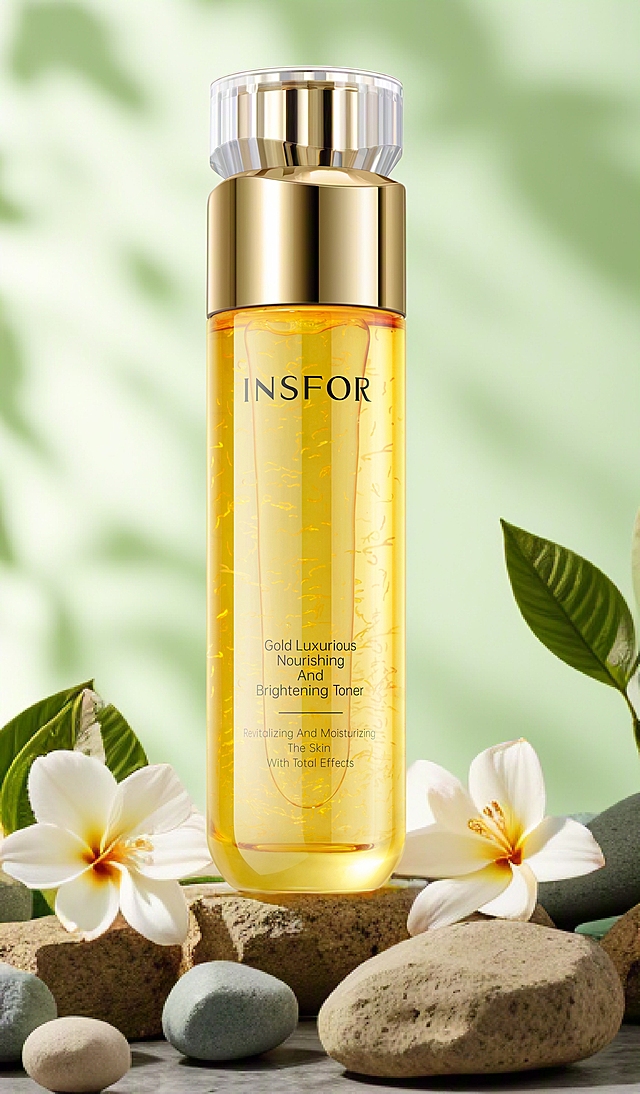 产品放在岩石上，白色鸡蛋花装饰画面，浅绿色背景，清新氛围。