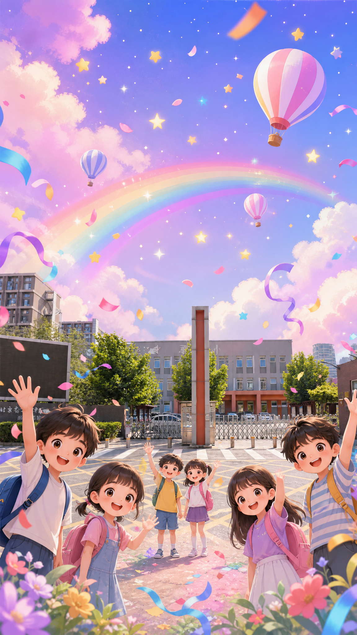 小学迎新海报，尺寸1080×1920，竖版，梦幻童趣风格，将提… - 图片创意预览