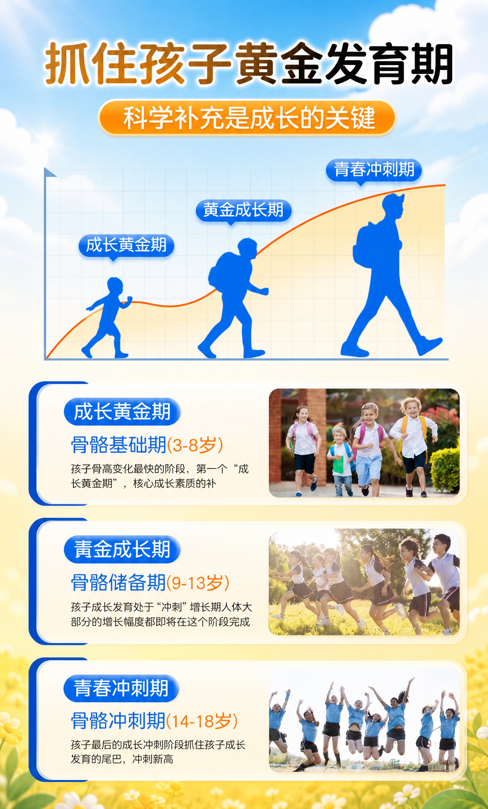 将这张成长阶段科普图的底色调整为贴合船井牛奶钙鱼胶原粉产品的黄… - 图片创意预览