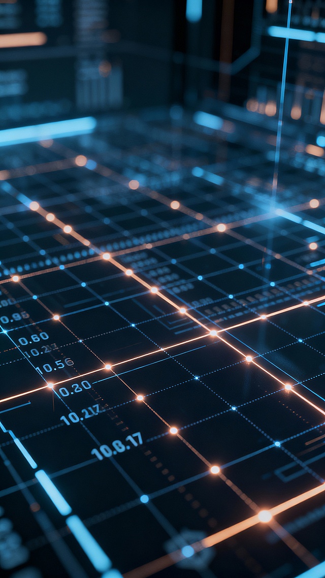 Crypto data grid background, digital matrix lines, glowing coordinates, layered depth, system-level technology visualization, futuristic finance infrastructure, minimal and precise design, no symbols, no text, vertical 9:16