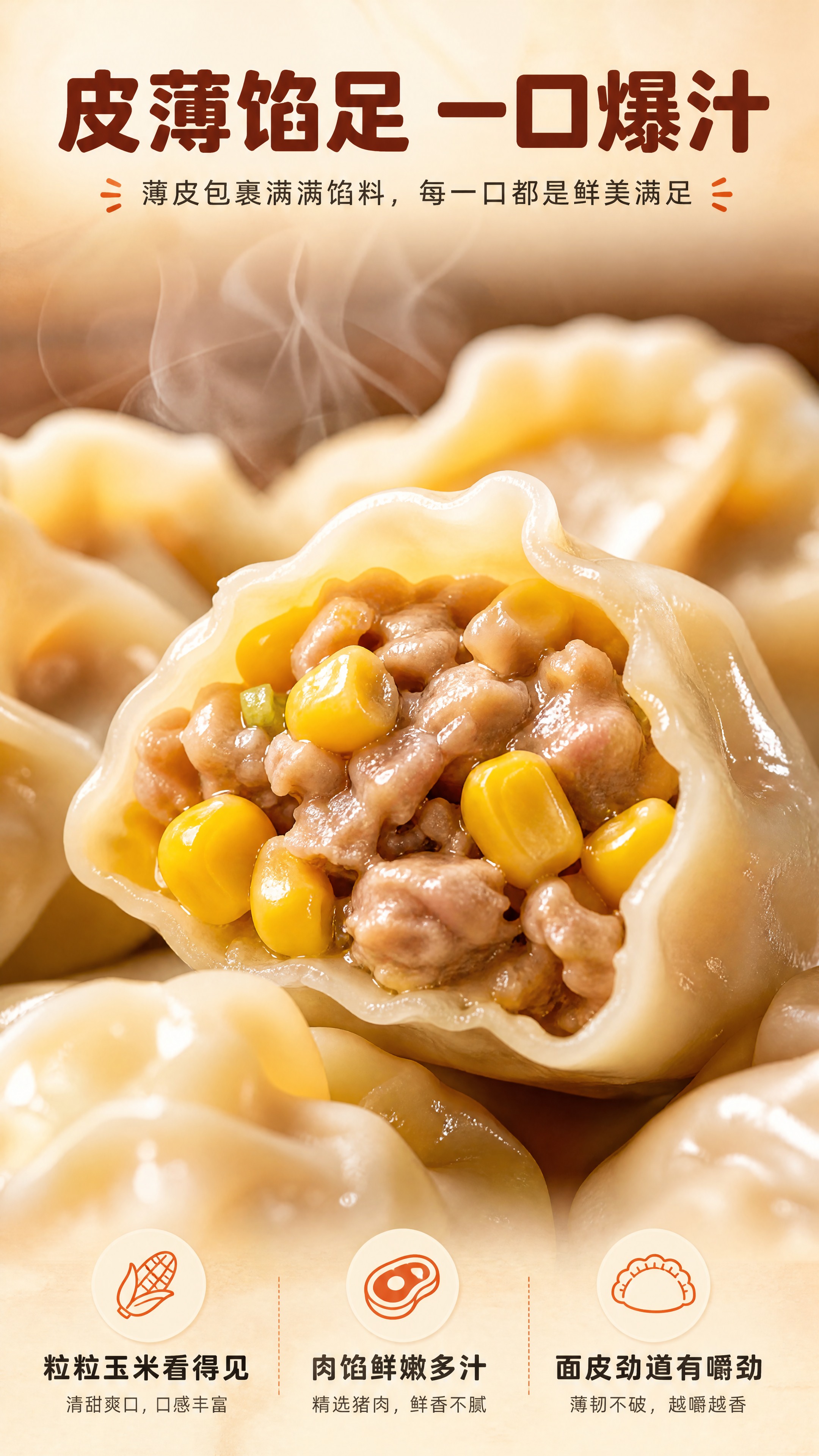 [商品] 使用【图2】玉米猪肉蒸饺；保留蒸饺褶皱花边、半透明白… - 图片创意预览
