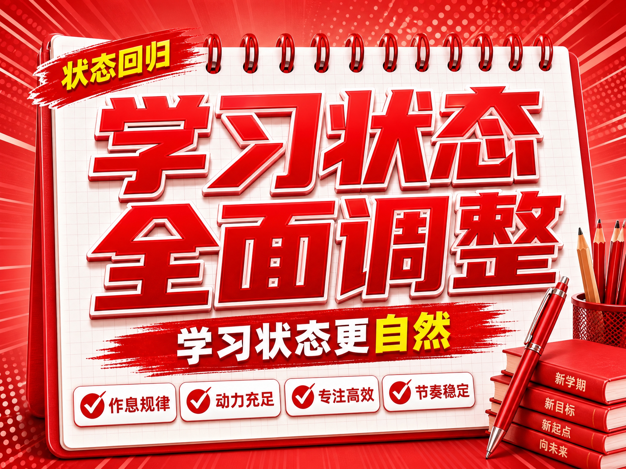 红色商务立体字风格开学季横版海报，红色线圈笔记本构图布局。画面… - 图片创意预览