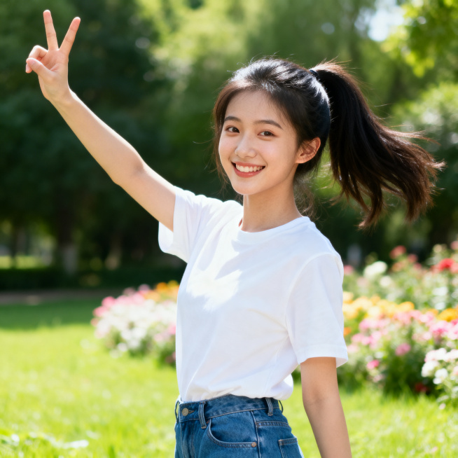 画面无文字无黑人，充满朝气的中国女大学生，在阳光户外活力微笑，展现积极精彩的青春，表达主题：无趣的日子不值得过，每个人都要让人生更精彩预览效果