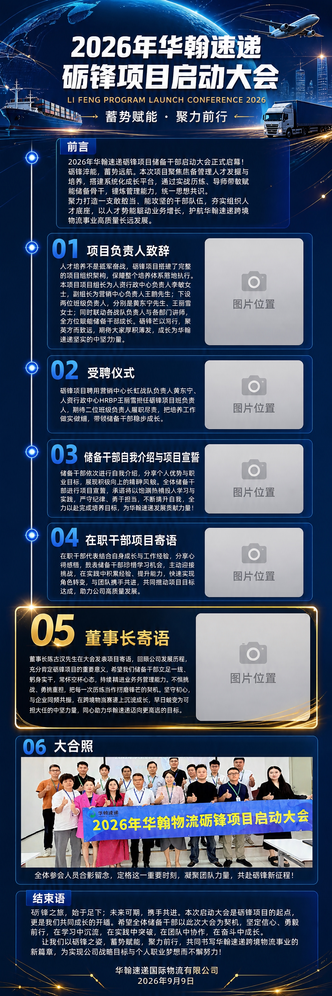 竖版超长信息图长图海报，华翰速递砺锋项目启动大会，深蓝科技商务… - 图片创意预览