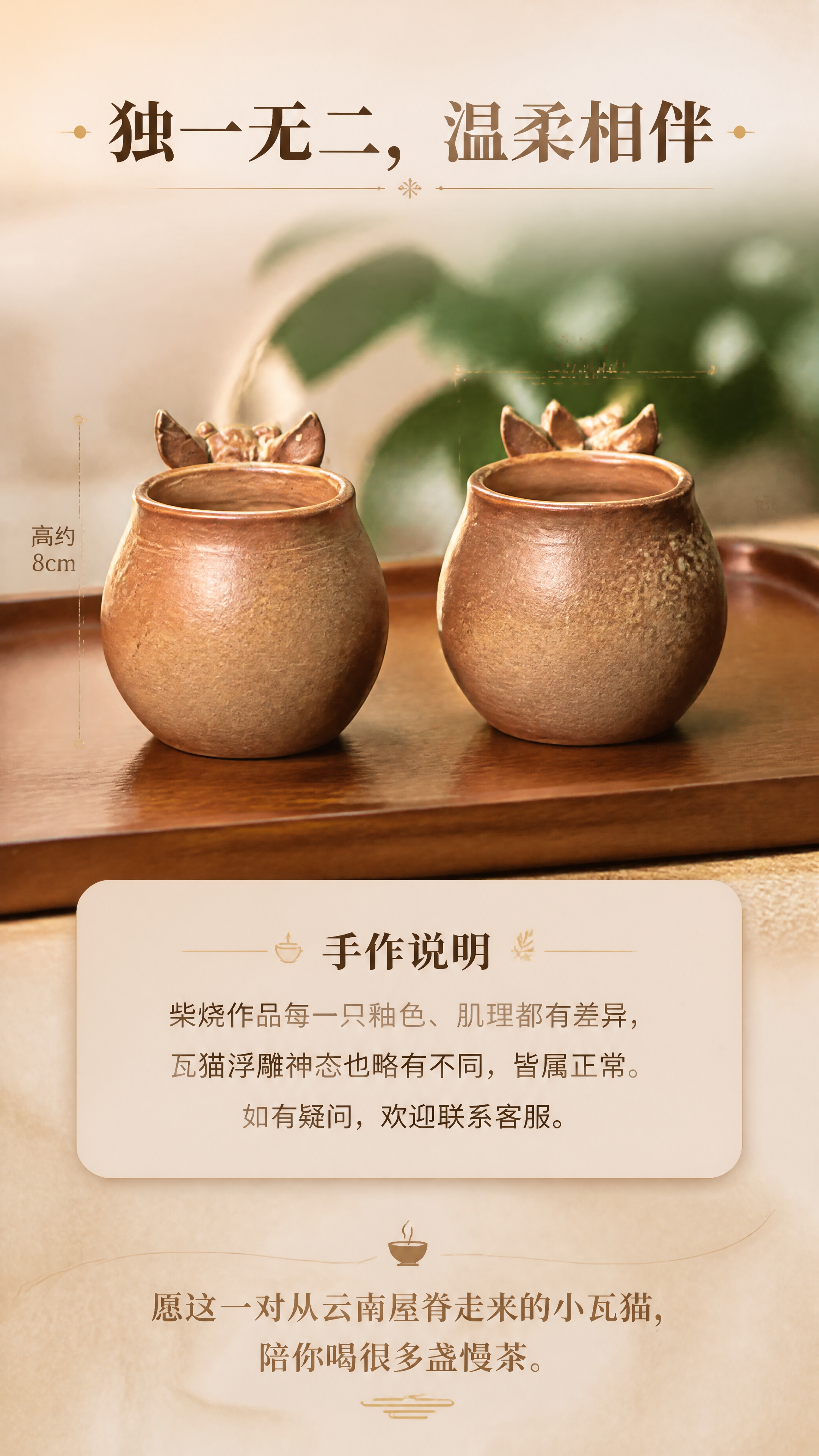 [商品] 使用【图7】一对云南瓦猫柴烧对杯背面视角；保留柴烧陶… - 图片创意预览