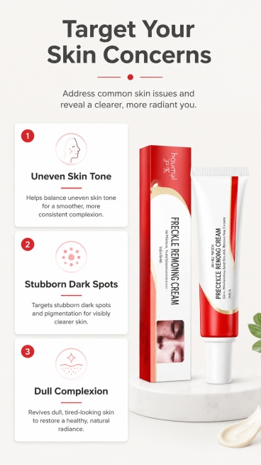 [第2屏] Common skin concerns page for Houmai Freckle Removing Cream. This screen uses [image1] product预览效果