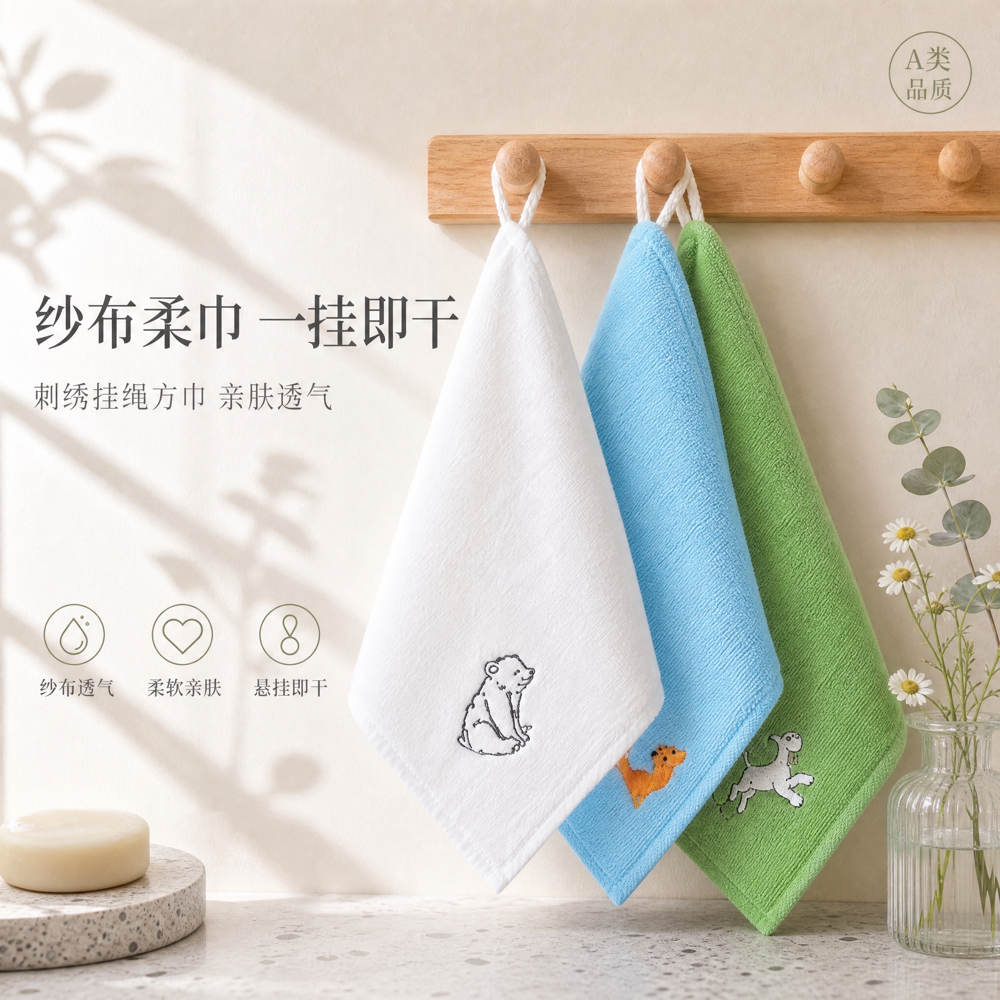 [单张主图] 纱布刺绣挂绳方巾毛巾，高级氛围感路线，单张主图同… - 图片创意预览