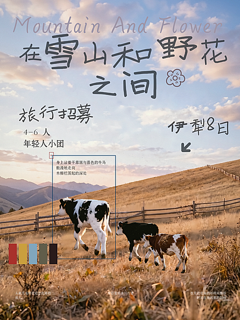 富士高级复古新疆伊犁旅游精品跟团游夏季旅行暑期出游小红书图文封面
