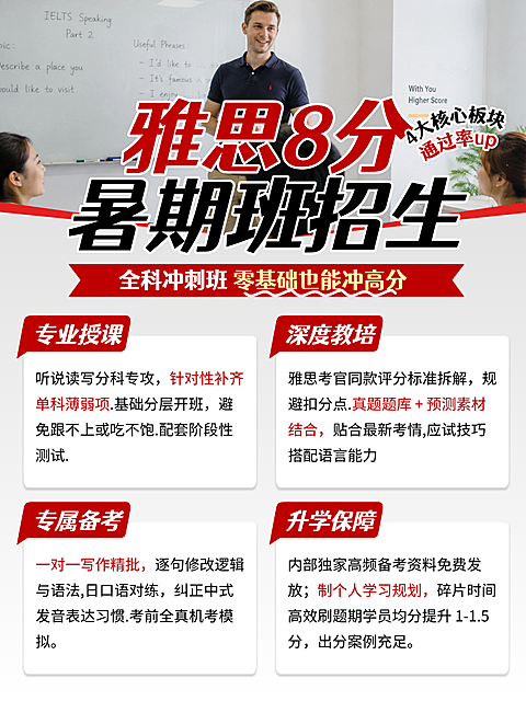 留学教育机构暑期雅思考生雅思8分全科冲刺零基础招生宣传小红书封面