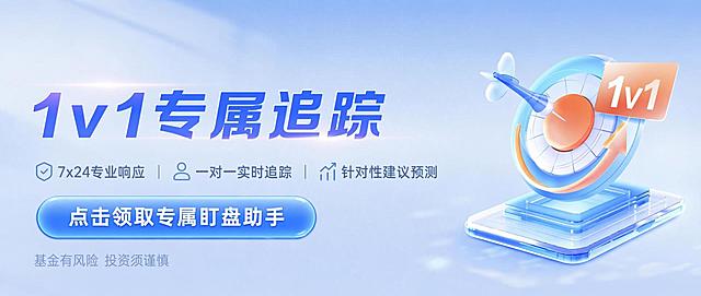 在现有图片左侧两行文字下方添加一个蓝色渐变长圆角矩形按钮，按钮内添加白色文字“点击领取专属盯盘助手”，保持原有整体浅蓝色渐变科技风格和玻璃质感不变，所有原有元素和内容位置不变，公众号封面尺寸不变。