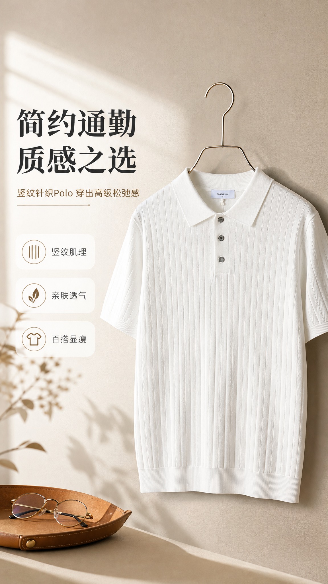 [商品] 使用【图1】白色竖纹针织短袖Polo衫；商品处理：保… - 图片创意预览