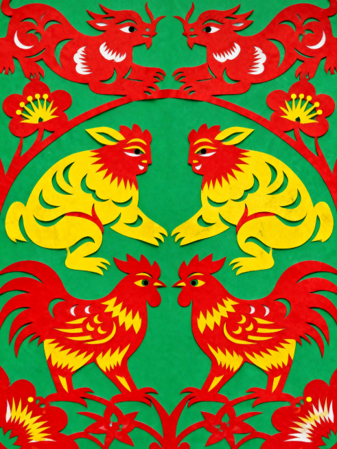 民间艺术风格，浓郁鲜艳民俗配色，传统剪纸纹样元素，质朴粗犷造型，充满乡土气息和传统民俗韵味预览效果