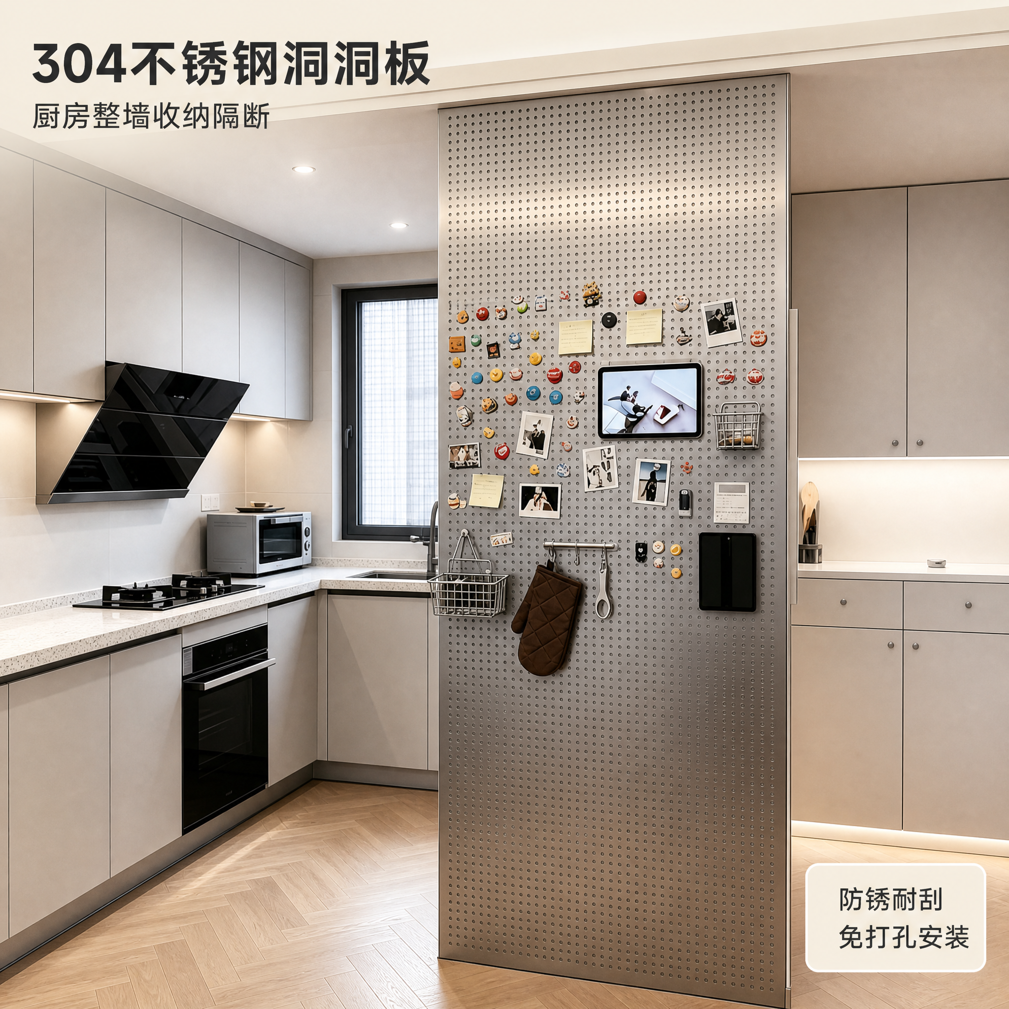 [主图-1] 首图整洁空间英雄图，展示304不锈钢洞洞板安装在… - 图片创意预览