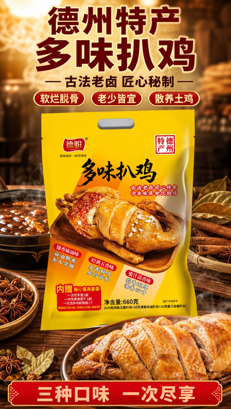 [商品] 使用【图1】德盼多味扒鸡黄色包装袋；保留包装袋整体结… - 图片创意预览