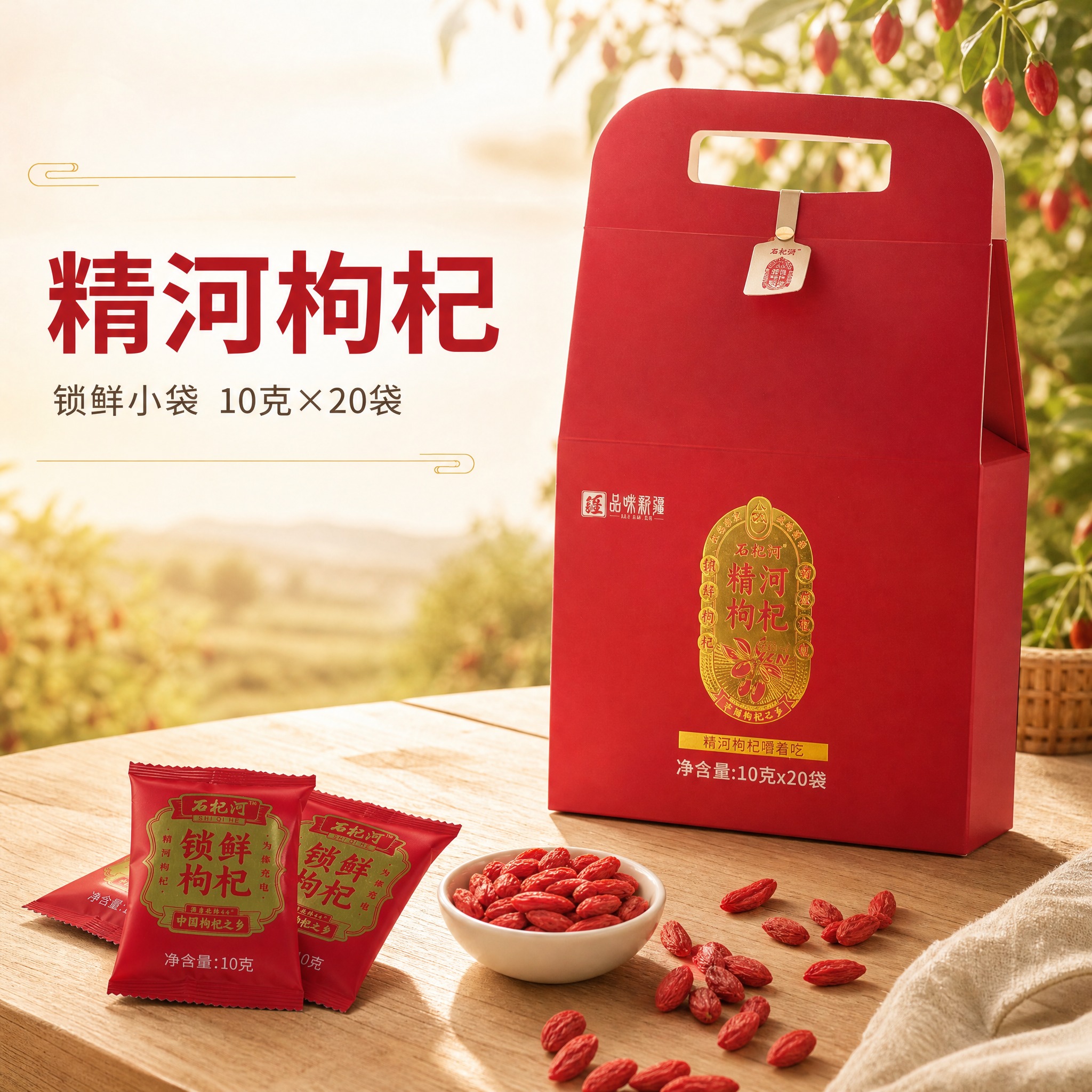 [主图-1] 精河枸杞 主图首图。主题是锁鲜礼盒的食欲感与礼赠… - 图片创意预览