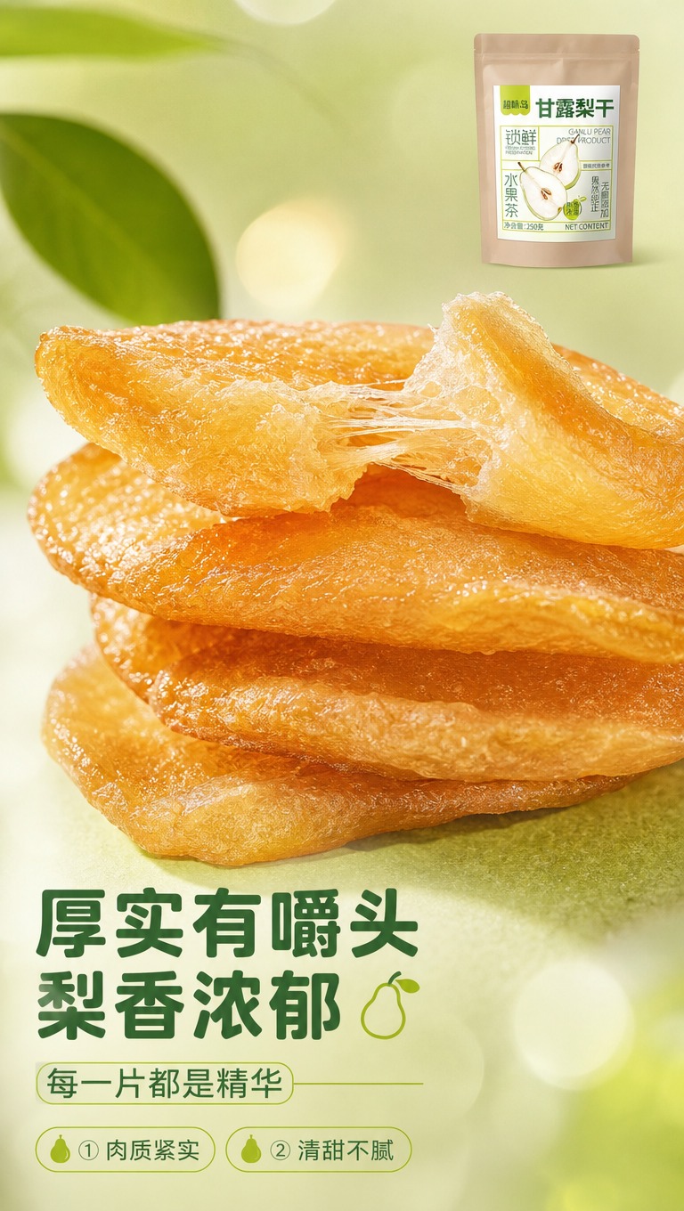 [商品] 使用【图1】超味岛甘露梨干自立袋包装作为辅助元素；保… - 图片创意预览