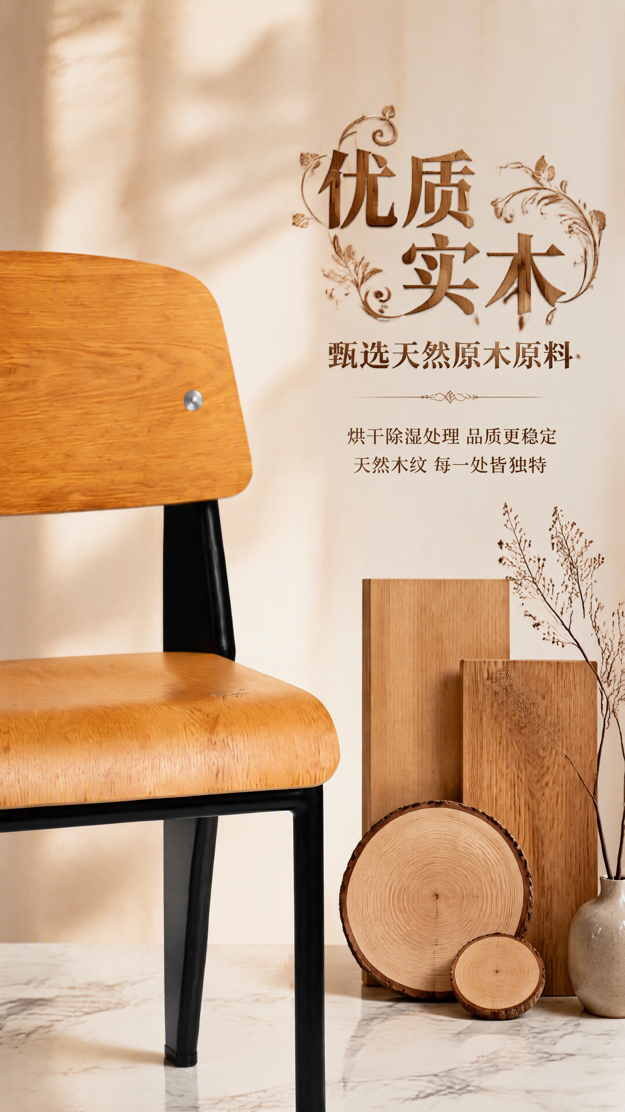 [第2张] 核心卖点页-优质实木原料主题。本张使用【图1】作为… - 图片创意预览