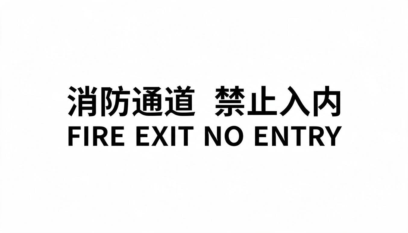 简洁的消防安全警示标识，白底黑字，中英双语，中文为“消防通道… - 图片创意预览