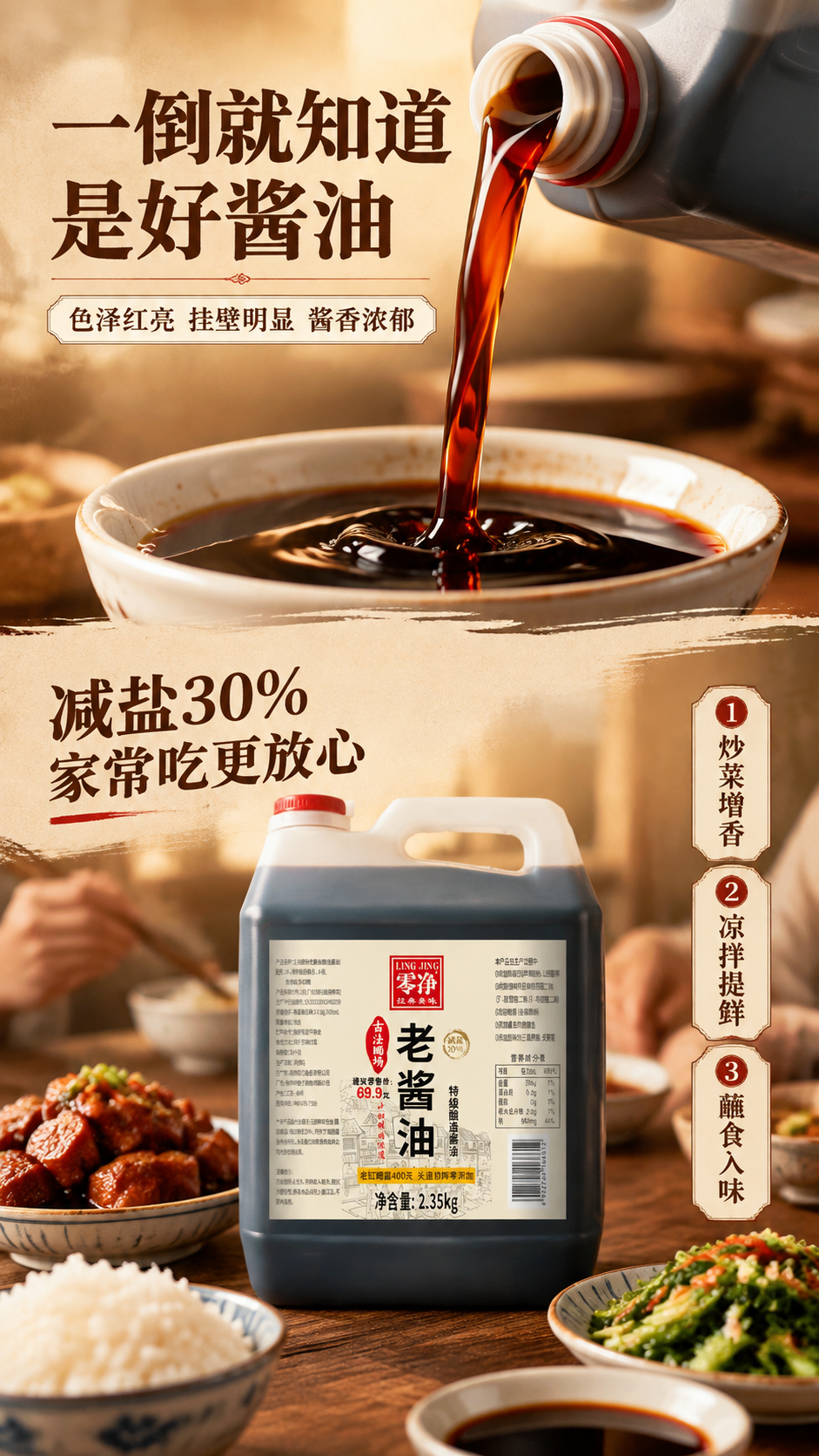 [商品] 使用【图1】零净古法晒场老酱油2.35kg桶装产品；… - 图片创意预览