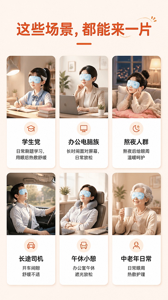 使用商品详情页技能根据商品图「图片1」「图片1」「图片1」「图片1」「图片1」「图片1」生成详情页，参考图为，商品名称为极冰龙脑蒸汽眼罩，卖点为只创作【极冰龙脑蒸汽眼罩】淘宝详情文案，全程不得出现眼贴、其他眼罩等无关产品，禁止自动生成别的产品图片与内容，广告合规不碰医疗功效词。 产品信息：极冰龙脑蒸汽眼罩，1片/袋×10袋/盒，41℃恒温发热30分钟，添加新晃原产地右旋龙脑精油，普通化妆品，仅做眼周热敷舒缓日常护理，不能宣称治病、改善视力、祛黑眼圈眼袋、消炎等疗效。 详情包含：痛点头图文案、4大产品卖点、成分规格、适用人群、佩戴步骤、产地资质说明、注意事项售后板块，排版条理清晰电商风，严禁穿插任何非本产品内容。，适配平台为淘宝/天猫，图片比例为9:16，需求屏数为7张，7屏结构逐屏要求： 第1屏（首屏痛点）：标题抓熬夜、上班族、学生、长途司机用眼酸胀、入睡难痛点，引出极冰龙脑蒸汽眼罩，只放本品图文，不出现别的产品 第2屏（核心四大卖点）：1.新晃原产地右旋龙脑原料；2.41℃恒温30分钟稳定热敷；3.独立单片便携包装；4.佩戴柔软贴合眼周，逐条合规文案说明 第3屏（成分&规格参数）：完整标注成分、净含量、一盒规格、保质期36个月、贮存条件，客观标注本品非药非医疗器械 第4屏（适配人群）：学生党刷题、办公电脑族、熬夜人群、长途开车司机、午休小憩、中老年日常用眼热敷护理人群 第5屏（三步使用教程）：对应包装背面图示写简单佩戴步骤，文字通俗易懂 第6屏（产地&资质溯源）：生产地址、委托企业信息客观复述，点明新晃龙脑原料背景，强调仅为日常热敷护理化妆品，不能替代药物 第7屏（注意事项+售后温馨提示）：整理包装原版温馨提示改写合规版禁忌说明，收尾售后话术，无夸大宣传  硬性强制规则： 1. 全文全程只写【极冰龙脑蒸汽眼罩】，禁止自动生成、穿插眼贴、其他品牌眼罩、竞品产品图文内容 2. 所有功效描述仅限日常热敷舒缓，绝对不能涉及任何治疗、医用、药用相关宣传 3. 文案适配淘宝电商风格，分段清晰，适配9:16竖版详情排版，不要多余无关产品介绍