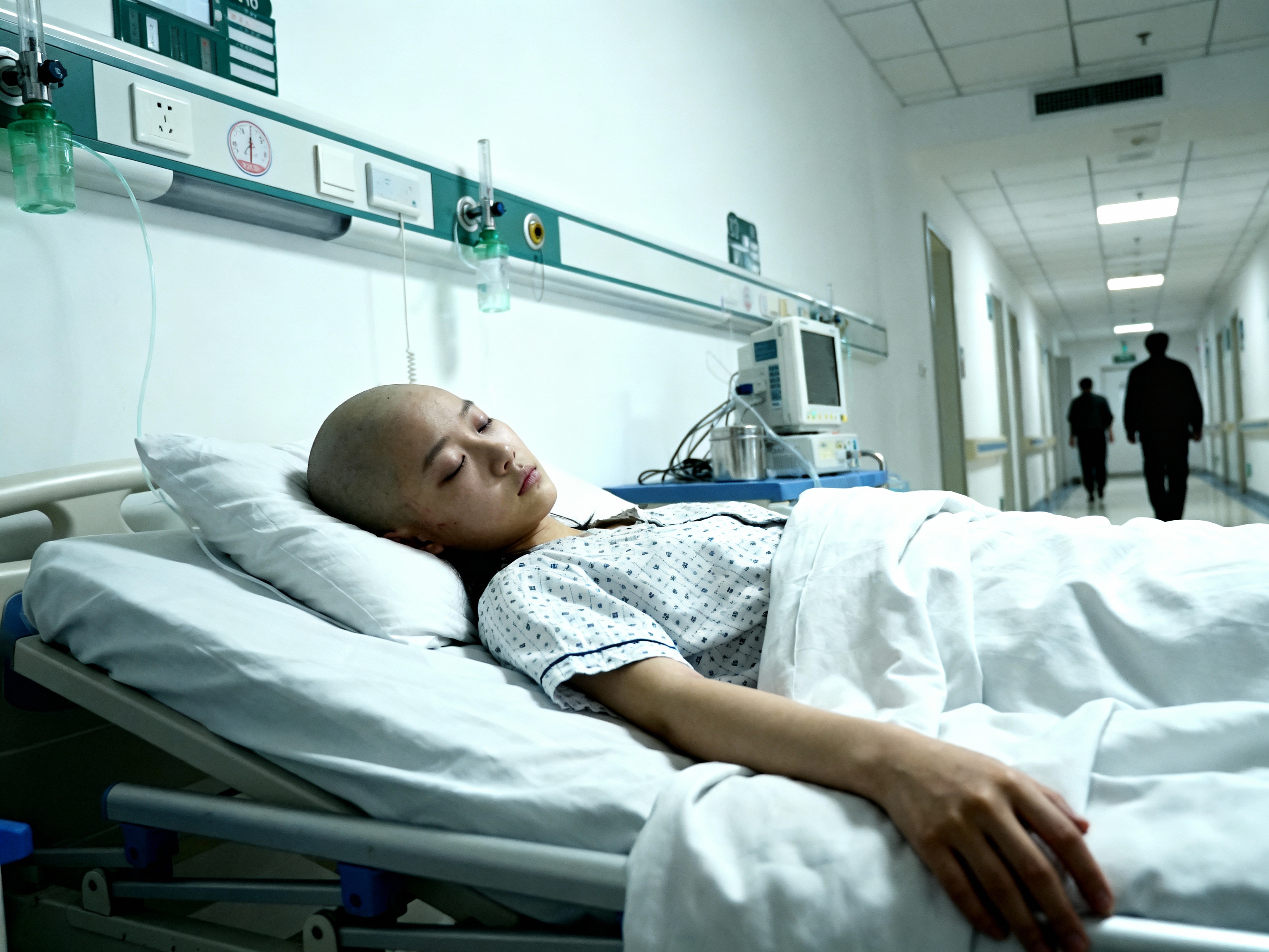 医院病房内，白墙惨白，身患癌症的女生苏晚躺在病床上，化疗后虚弱… - 图片创意预览