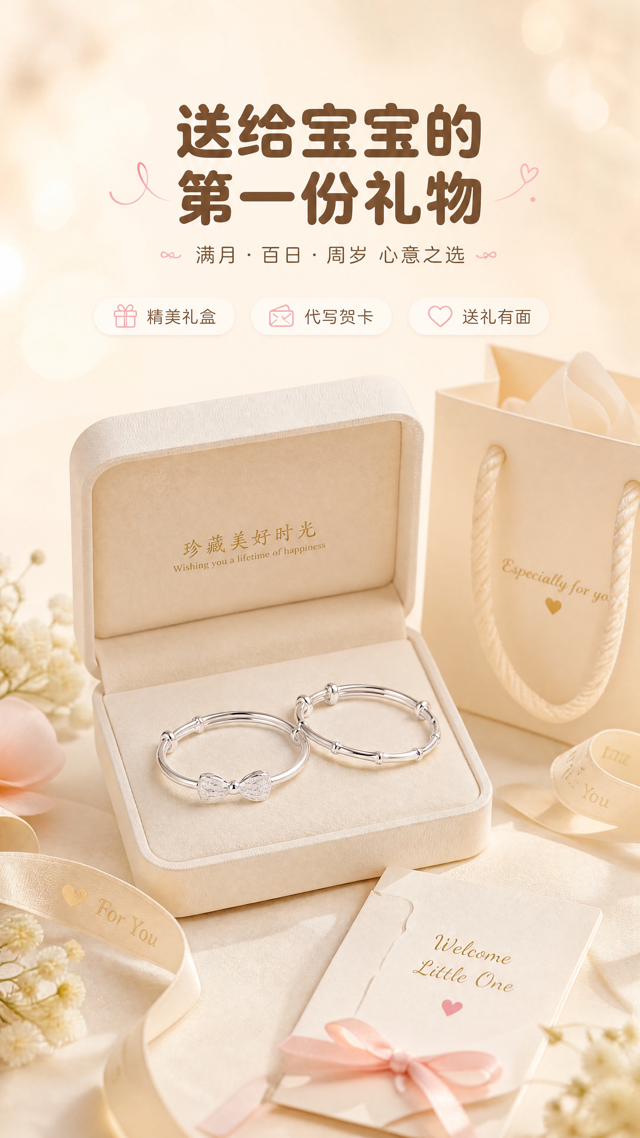 [商品] 使用【图7】两款宝宝银手镯一对装；保留蝴蝶结款与竹节… - 图片创意预览