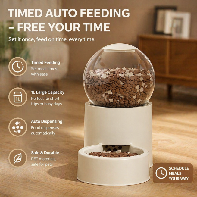 Original beige automatic cat feeder, strictly maintain product shape from reference image. 800X800 c预览效果