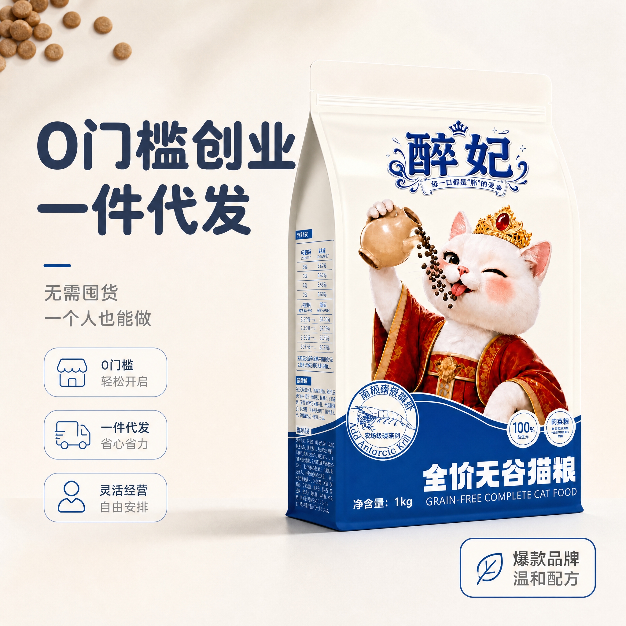 [主图-1] 主题：醉妃猫粮一件代发副业招募首图，核心传达「0… - 图片创意预览