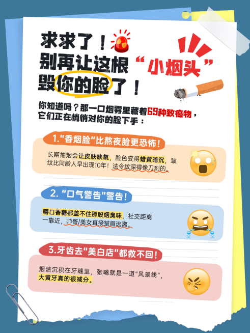 世界无烟日公益宣传撕纸卡通风小红书配图预览效果