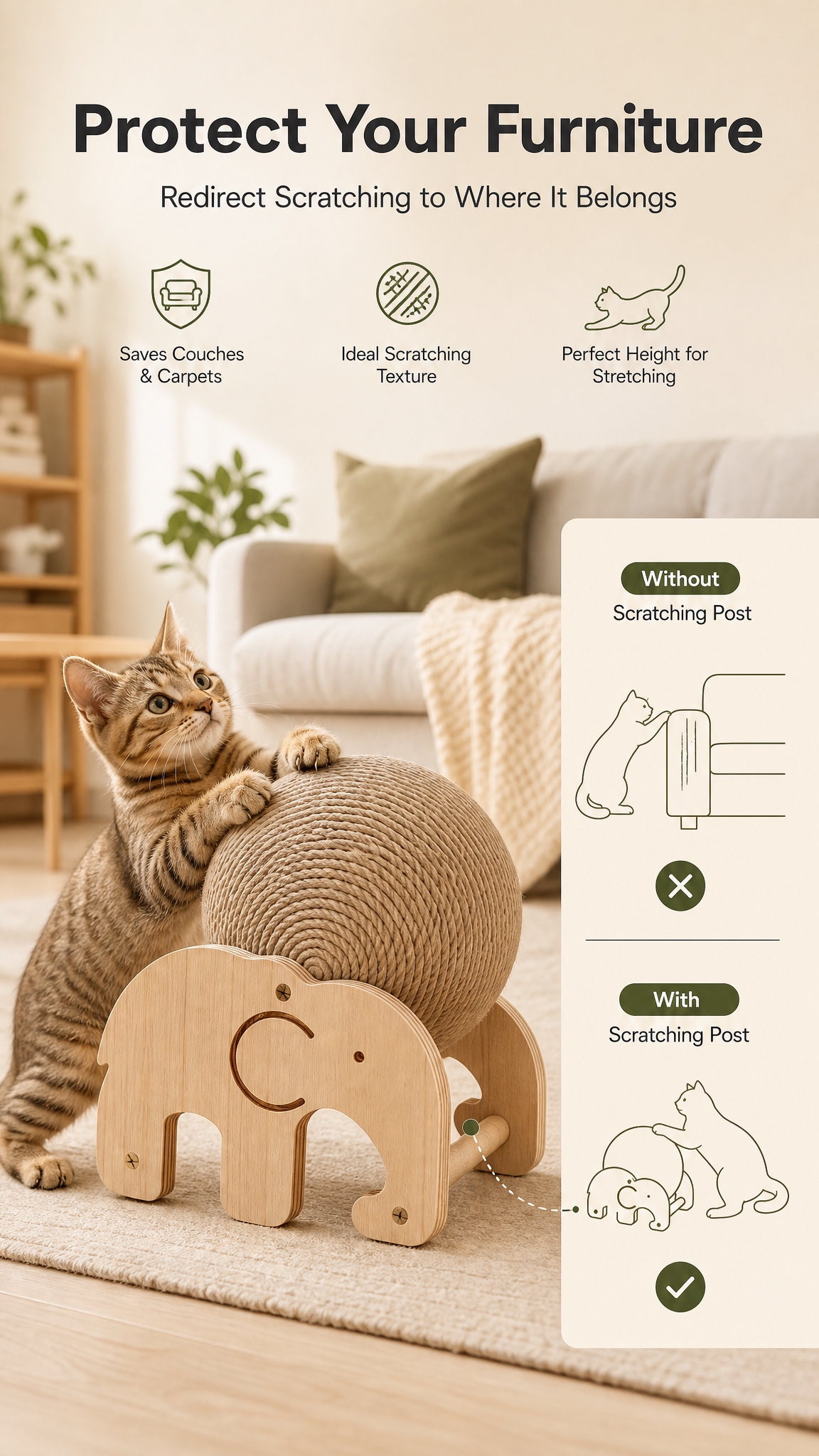 [商品] 使用【图1】木质大象造型猫抓球玩具；保留大象形木质支… - 图片创意预览