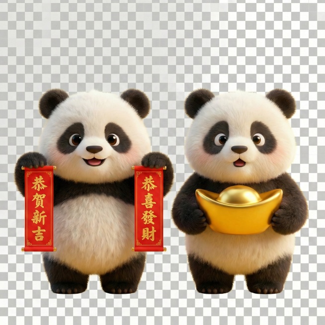 整体效果可以，两个熊猫的表情做区分，一个开心活泼，一个憨厚呆萌预览效果