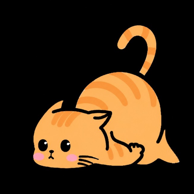 参考原图的简笔画卡通风格，重新生成，将猫咪改为橘猫，保留原图的姿势和可爱腮红设计，整体是简约Q版卡通简笔画风格预览效果