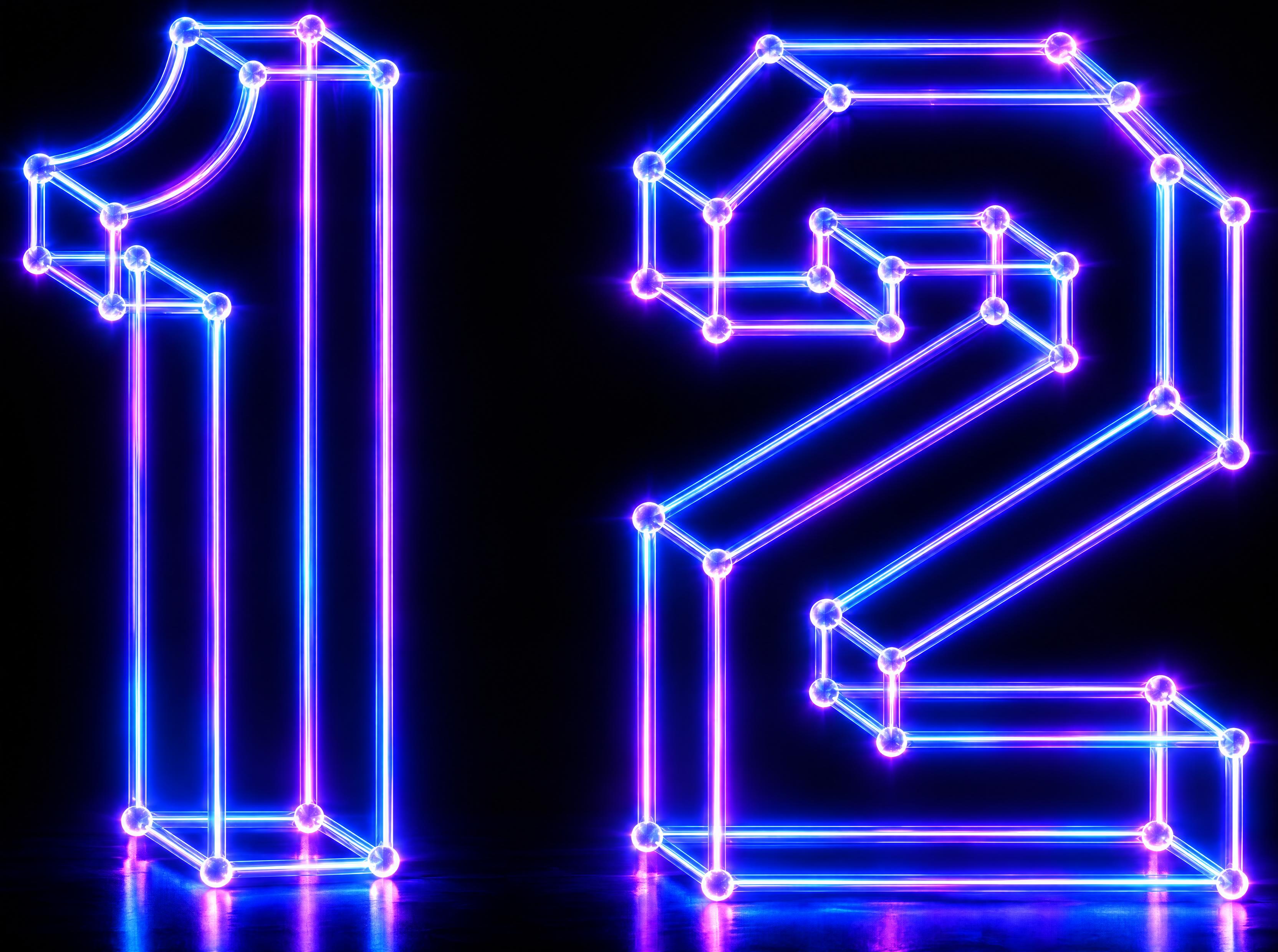 将图中的数字12做成科技感发光效果，保持线框点阵结构造型不变，… - 图片创意预览