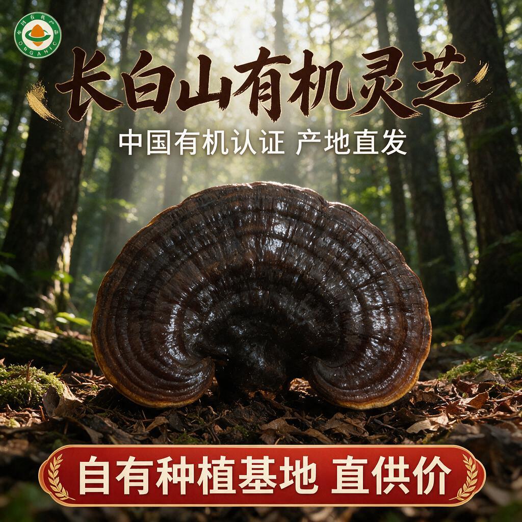 拼多多电商主图，长白山有机灵芝产品主图，1:1正方形构图，画面… - 图片创意预览