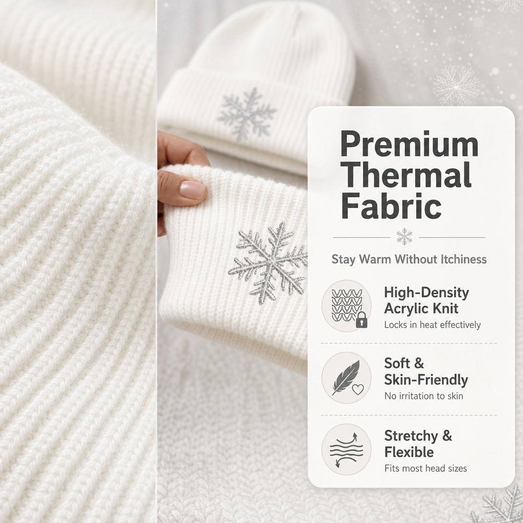 [商品] 使用【图1】白色雪花刺绣翻边针织冷帽；保留帽型结构、… - 图片创意预览