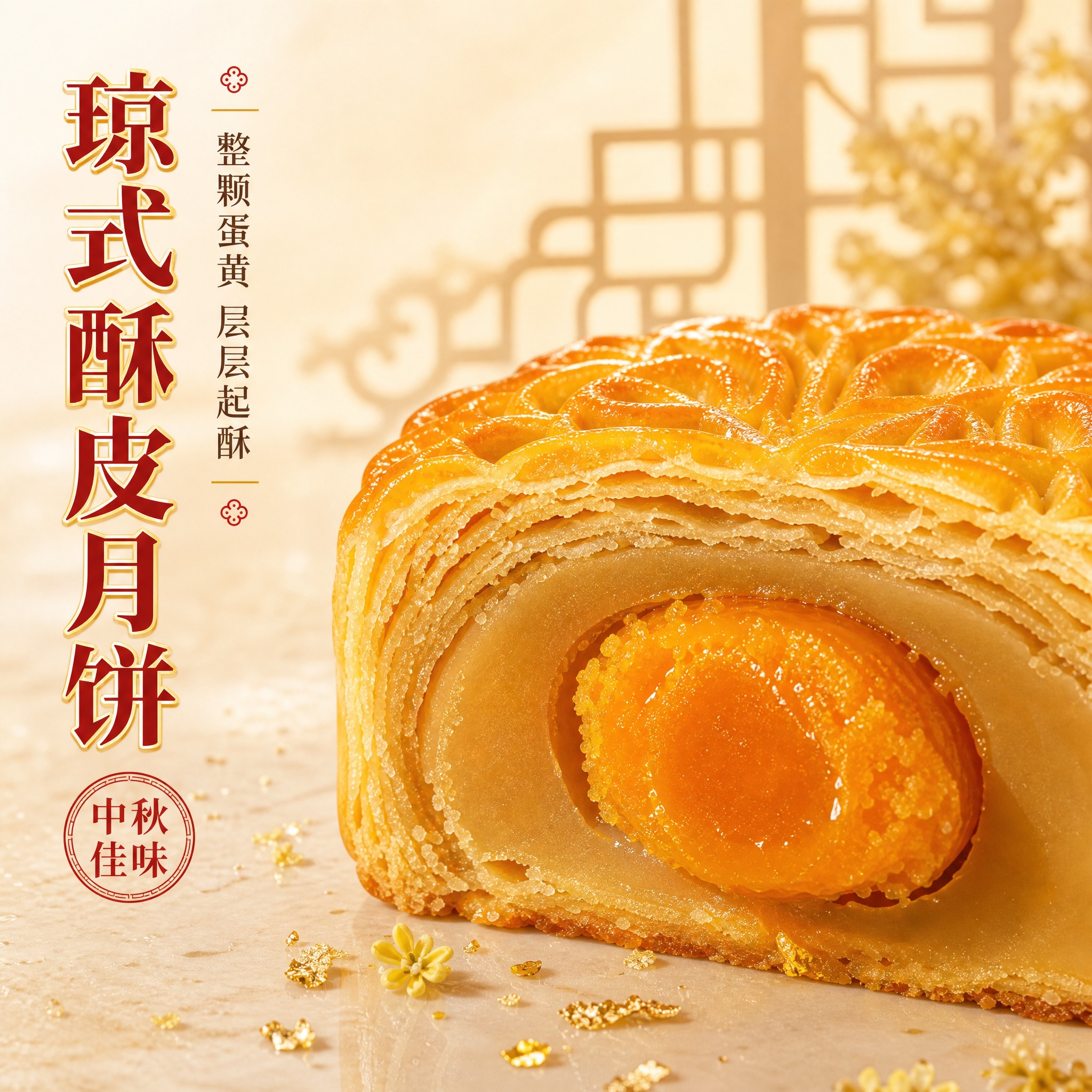 [主图-1] 首图点击率，突出琼式酥皮蛋黄莲蓉月饼的极致食欲感… - 图片创意预览