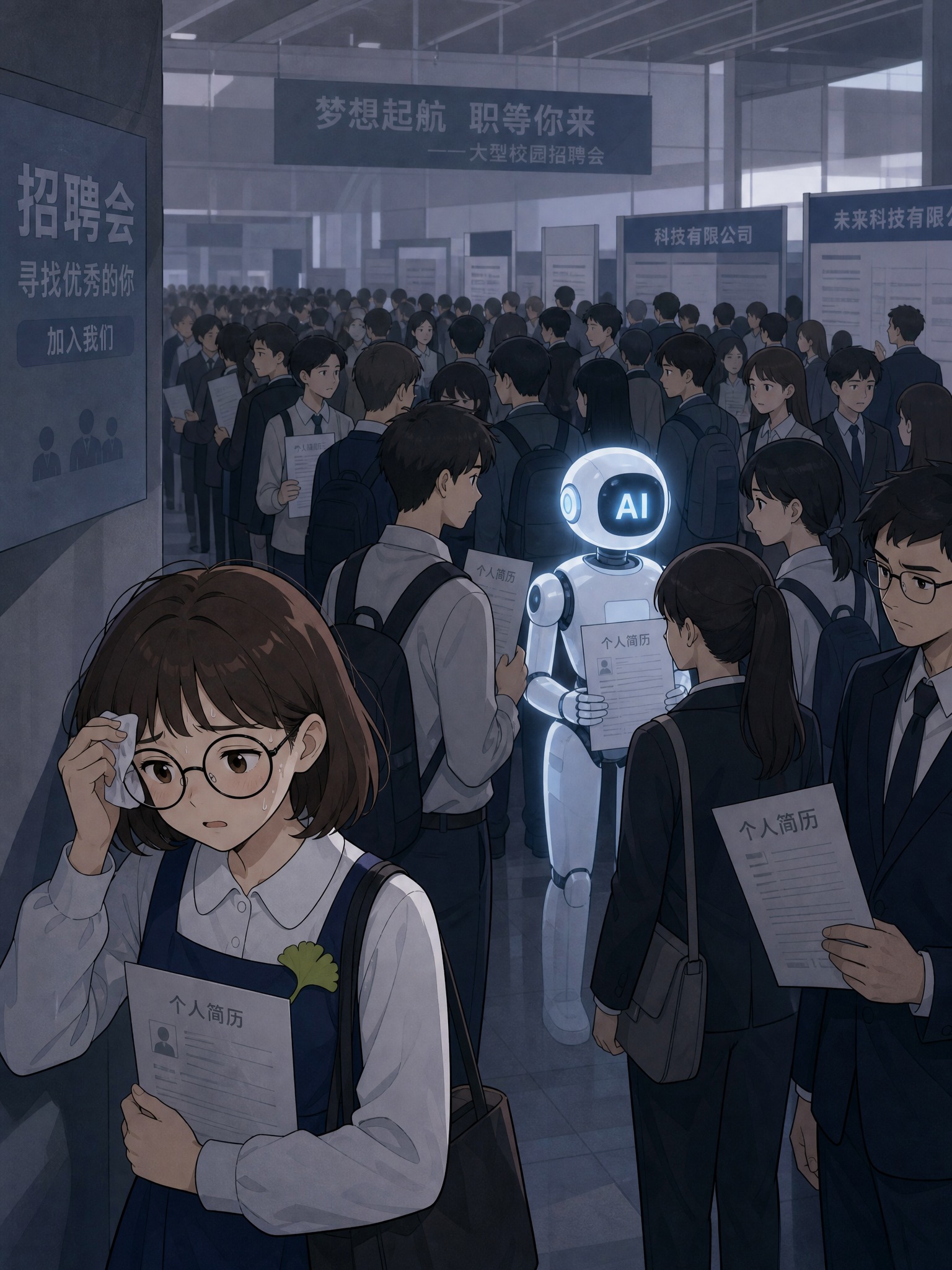 2D扁平化插画风格，简洁线条，竖版4:3构图，冷灰基调，压迫感… - 图片创意预览