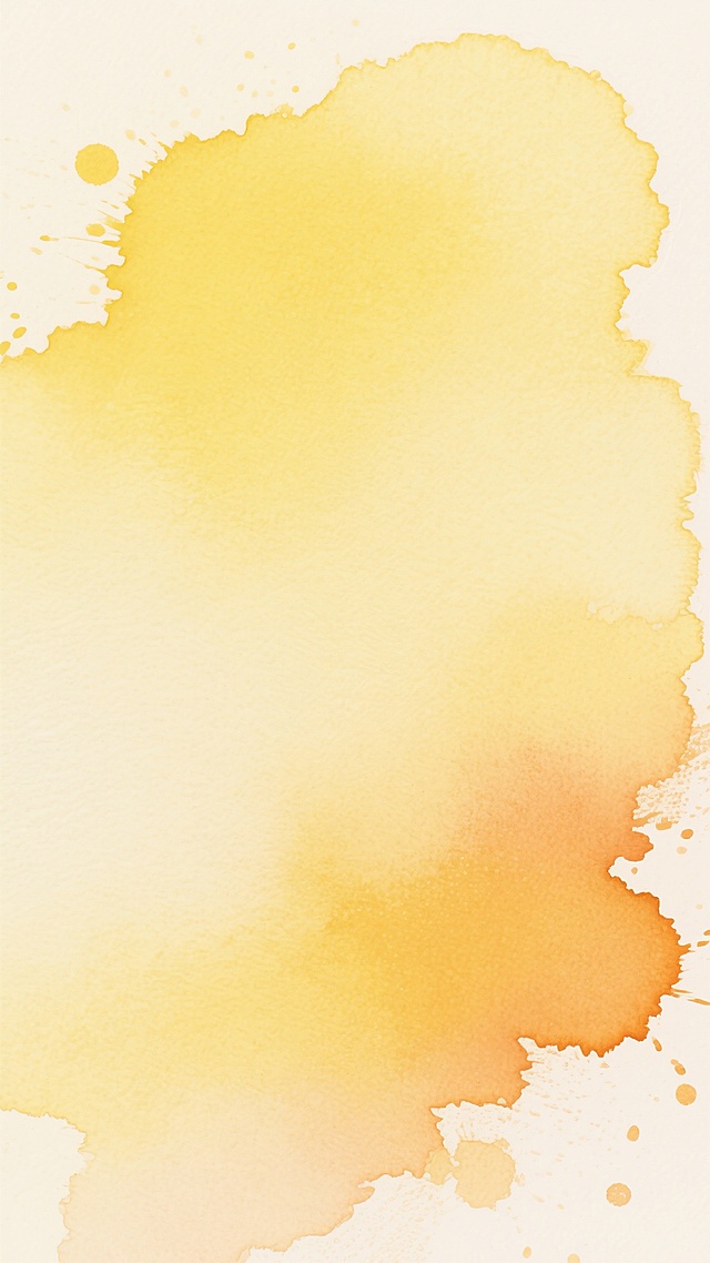 明亮温暖的黄色系水彩风格背景，以鹅黄、柠檬黄、浅橙黄为主色调，色彩柔和渐变交融，边缘带有自然的水彩笔触纹理和不规则的飞溅效果，整体呈现出轻盈通透、富有艺术感的氛围，画面干净简洁，无任何文字和图案元素。