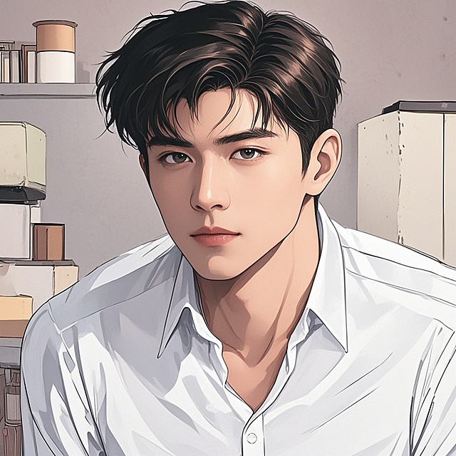 清新柔和的动漫风插画，白色衬衫少年，简约背景，温暖色调。
