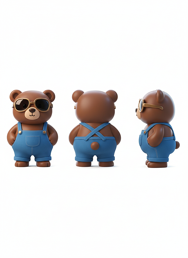 根据图片，输出正面/背面/侧面三视图，纯白底色