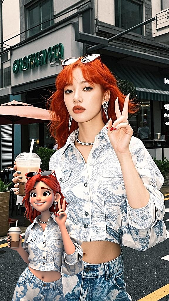 时尚潮流的city pop风，真人与卡通双影结合，展现青春活力与漫画感。