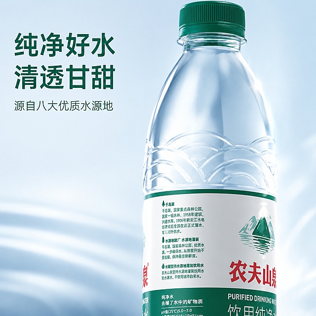 使用电商主图技能按照上面的风格生成8张比例1:1的电商主图，适配平台为淘宝/天猫，商品为「图片1」，商品卖点为饮用纯净水，天然水源 八大水源地 洁净源头 水源地生产 健康品质 丰富矿物质