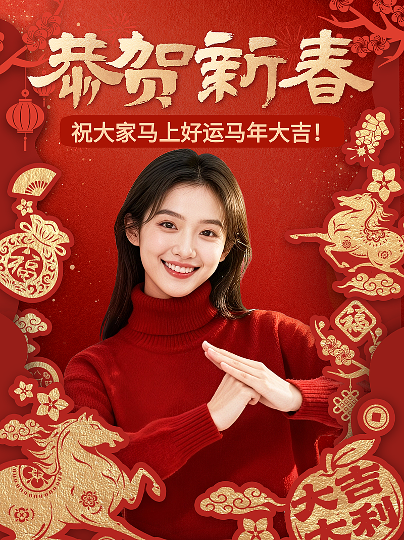 春节节日祝福通用喜庆感小红书封面