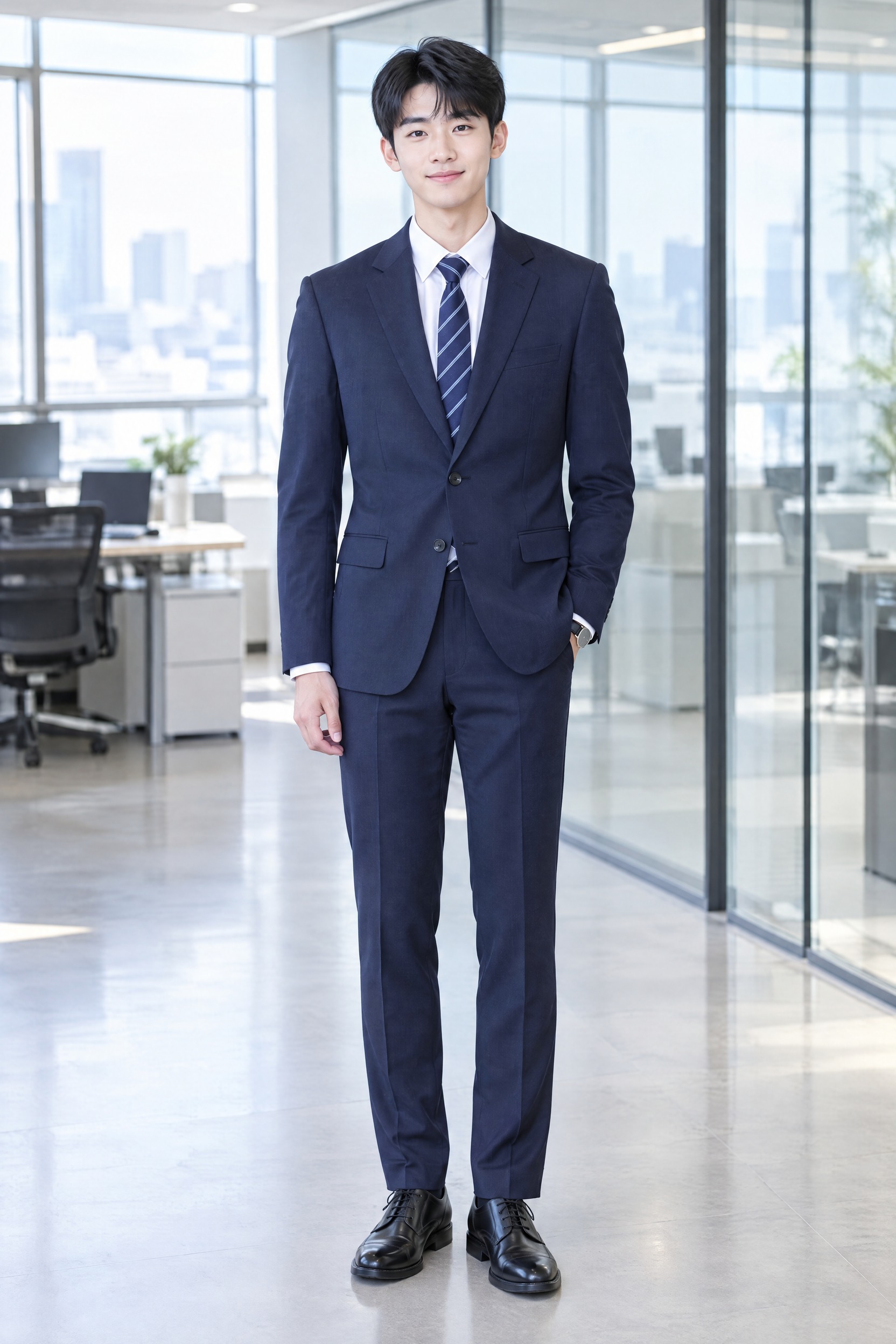 全身穿搭展示图，一位年轻亚洲男性（约23-25岁，职场新人形象… - 图片创意预览