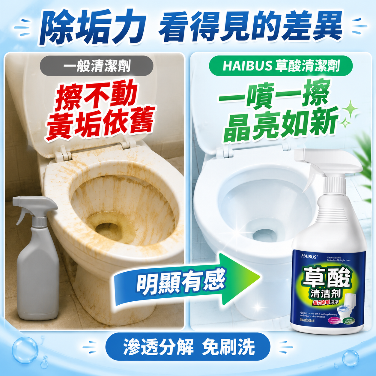 [主圖-2] 對比圖 他牌清潔劑效果差 vs 本品草酸清潔劑效… - 图片创意预览