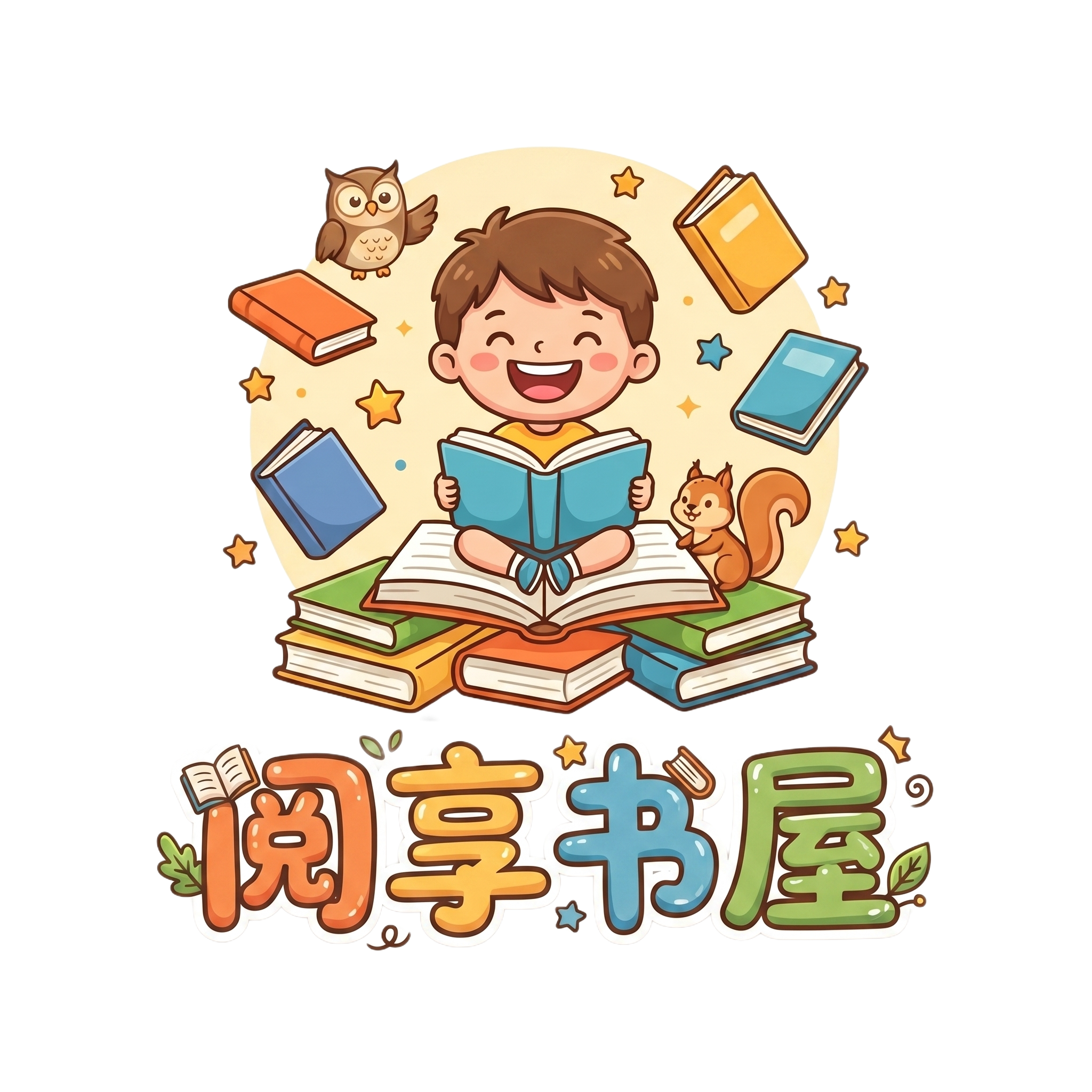 修改原logo，保留小朋友读书、猫头鹰、松鼠和书本的整体元素，… - 图片创意预览