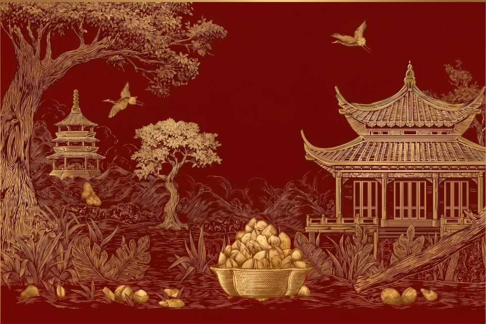 改成红色背景，黑色改成红色，红色为CMYK整体线条是金色，预览效果
