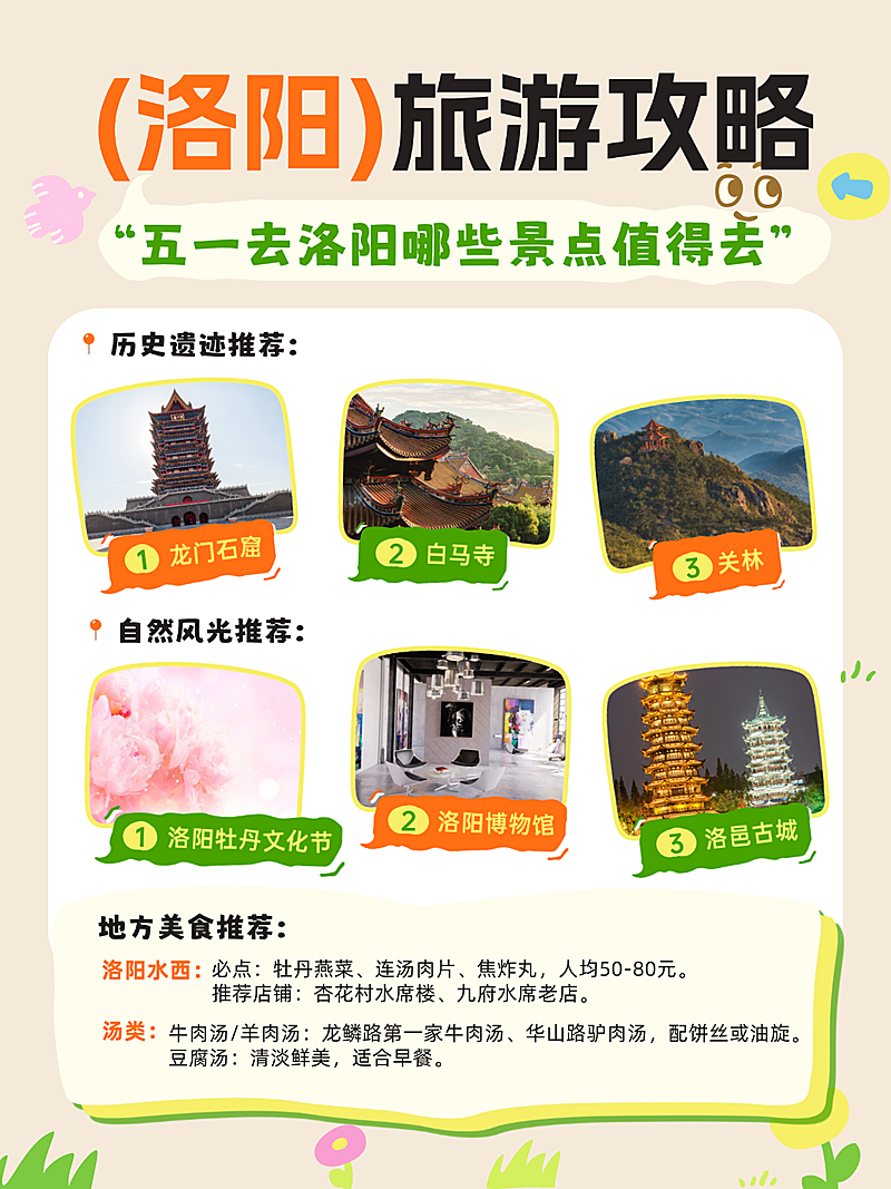 河南洛阳旅行景点美食推荐五一劳动节小红书封面